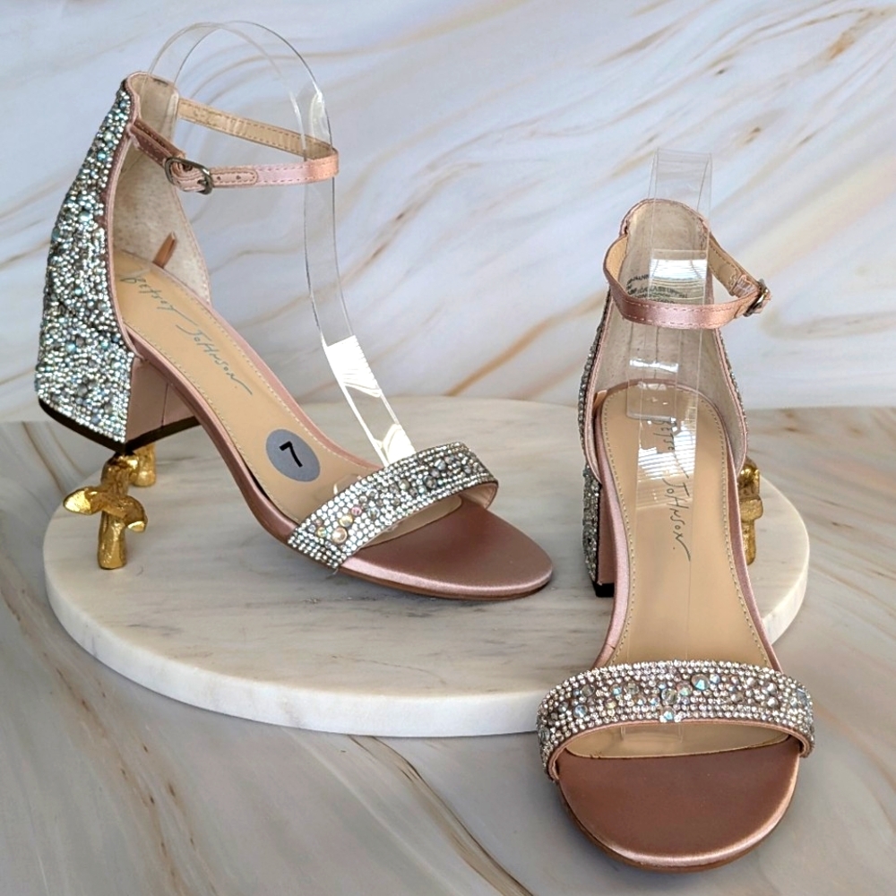 NWOB Betsey Johnson Rhinestone Crystal Block Heel Sandals - Hanna